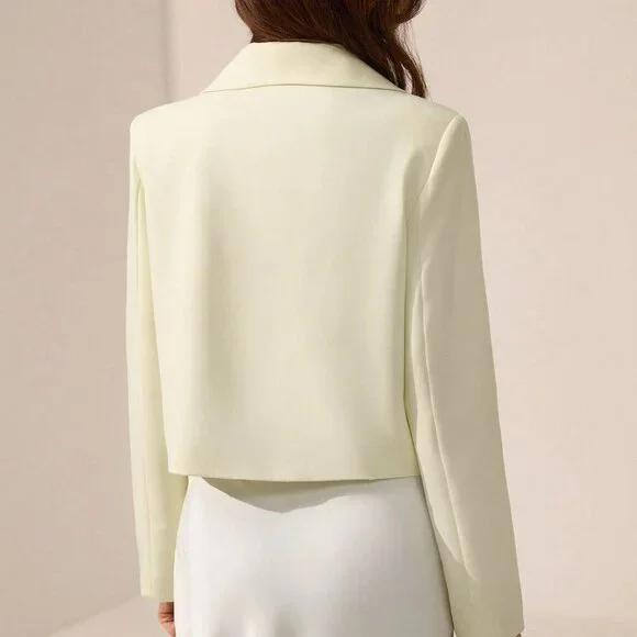 Yellow Elegant Women's Formal Blazer with Ornate Floral Details - Picture 2 of 7